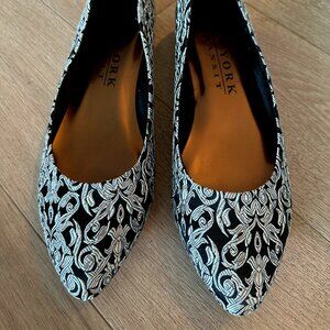 Black and Silver Embroidered Pointy-Toe Flats